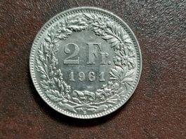 Schweizer 2 Franken Münze Jahrgang 1961 gebraucht