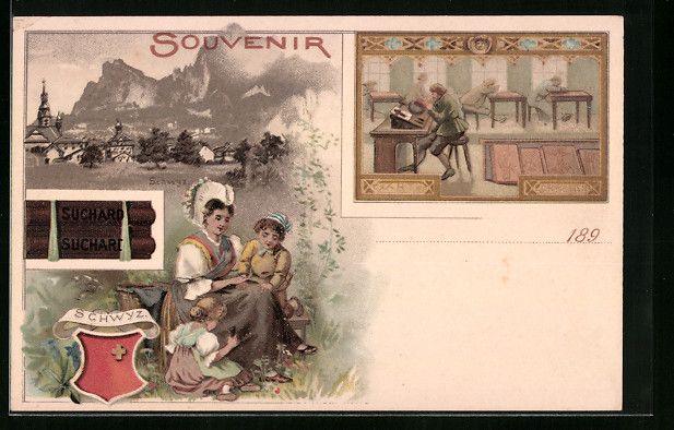 Cartoline postali: Litho Schwyz, Chocolat Suchard, Ortspart – Usato da Berlin venduto da bartko-reher