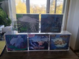 7 pokemon etbs inkl acrylcases alle sealed