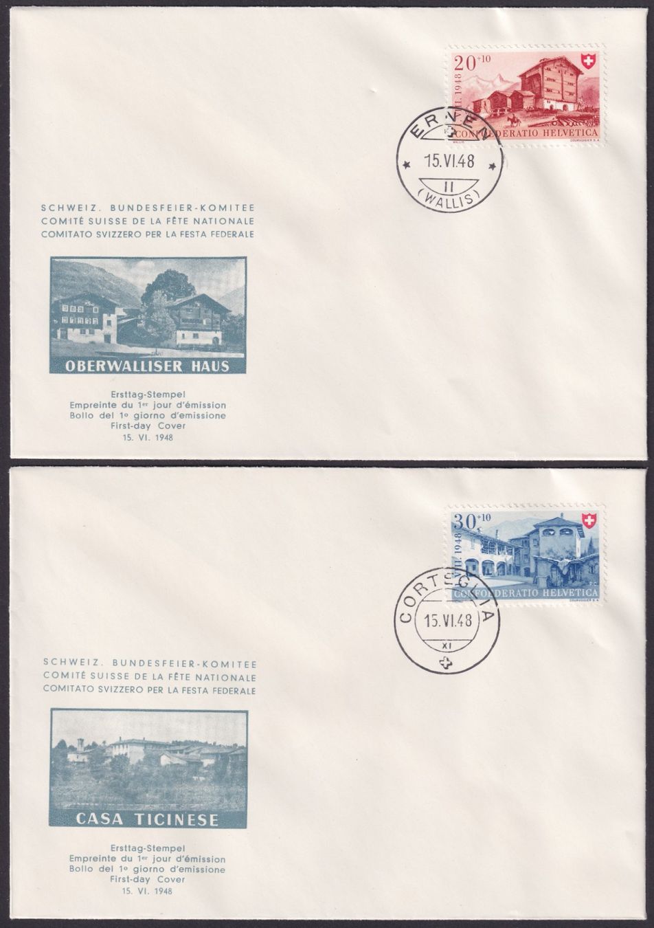Alle Briefmarken: PP 1948 Komitee FDC, B38-B41, Arbeit + Schweizerhaus III – Gebraucht aus Ebikon von SilvioFreund 3