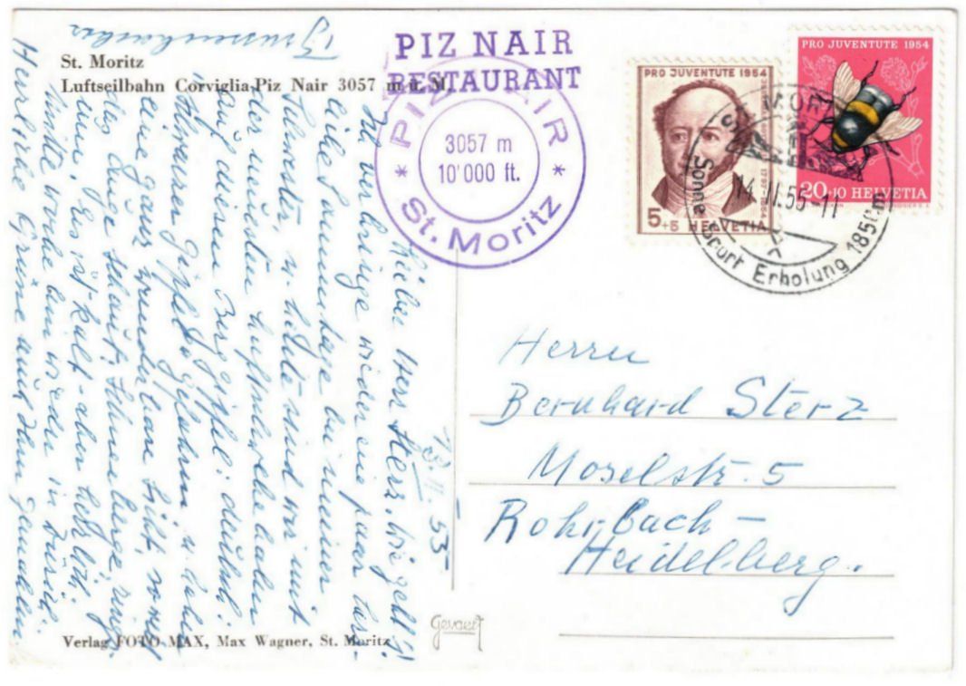 Cartoline postali: St. Moritz - Luftseilbahn Corviglia--Piz Nair – Usato da Binningen venduto da Mountainrider 1