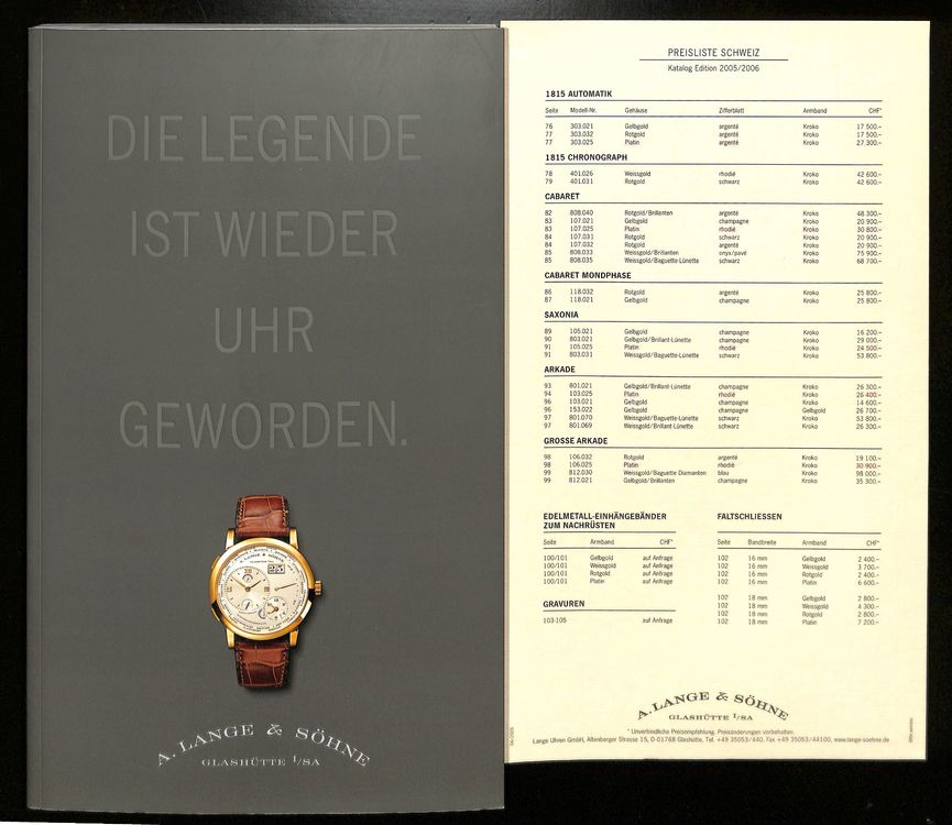 A. LANGE & SÖHNE (GLASHÜTTE) Katalog & Preisliste 2005/2006 (Neu