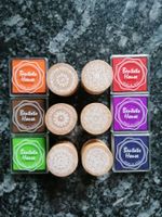 Set 6 Holz Stempel rund plus  6x Stempelfarben