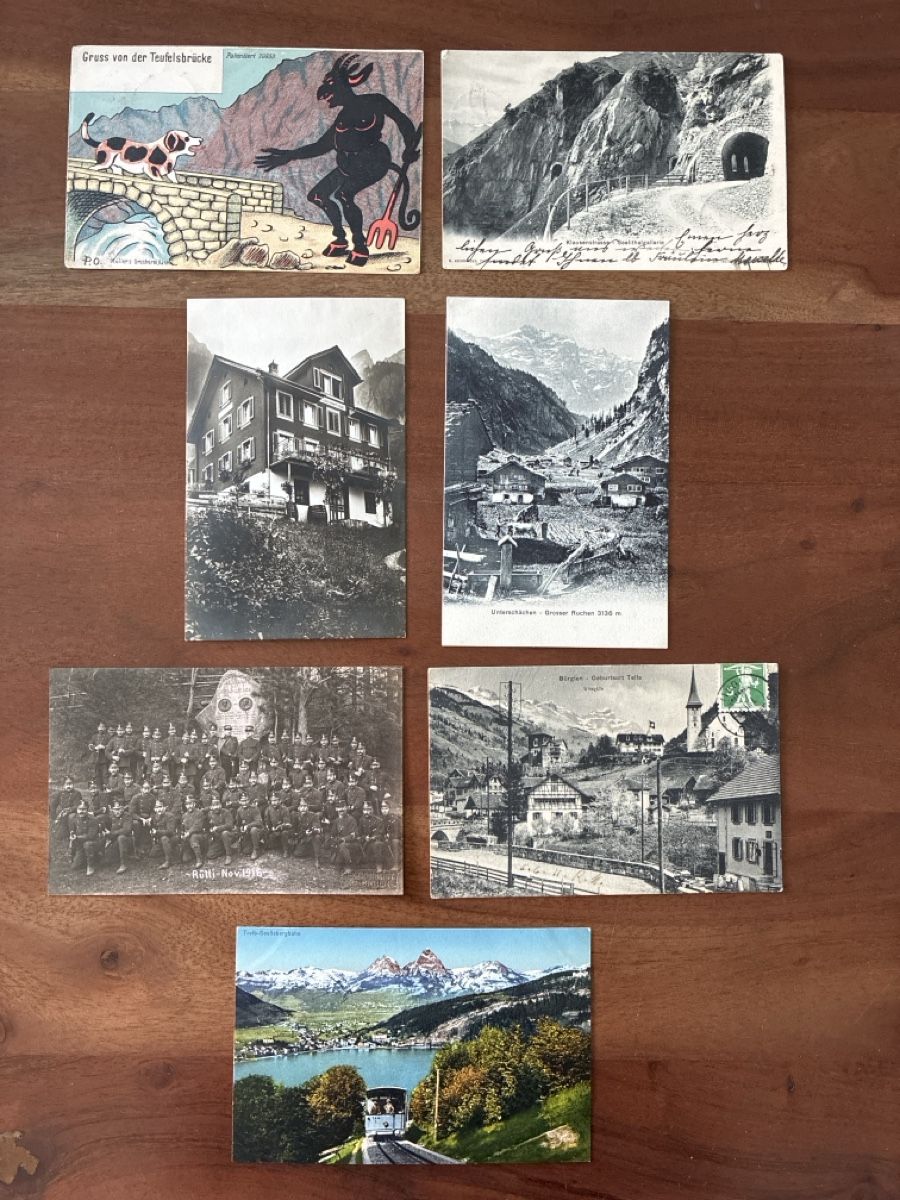 Cartoline postali: 15 Ansichtskarten Schweiz diverse von Kt. Uri – Usato da Oftringen venduto da Cla.vD.74