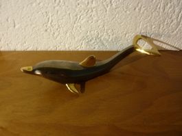 Flaschenöffner Delphin silbern dunkel mit gold ca 1930 vint.