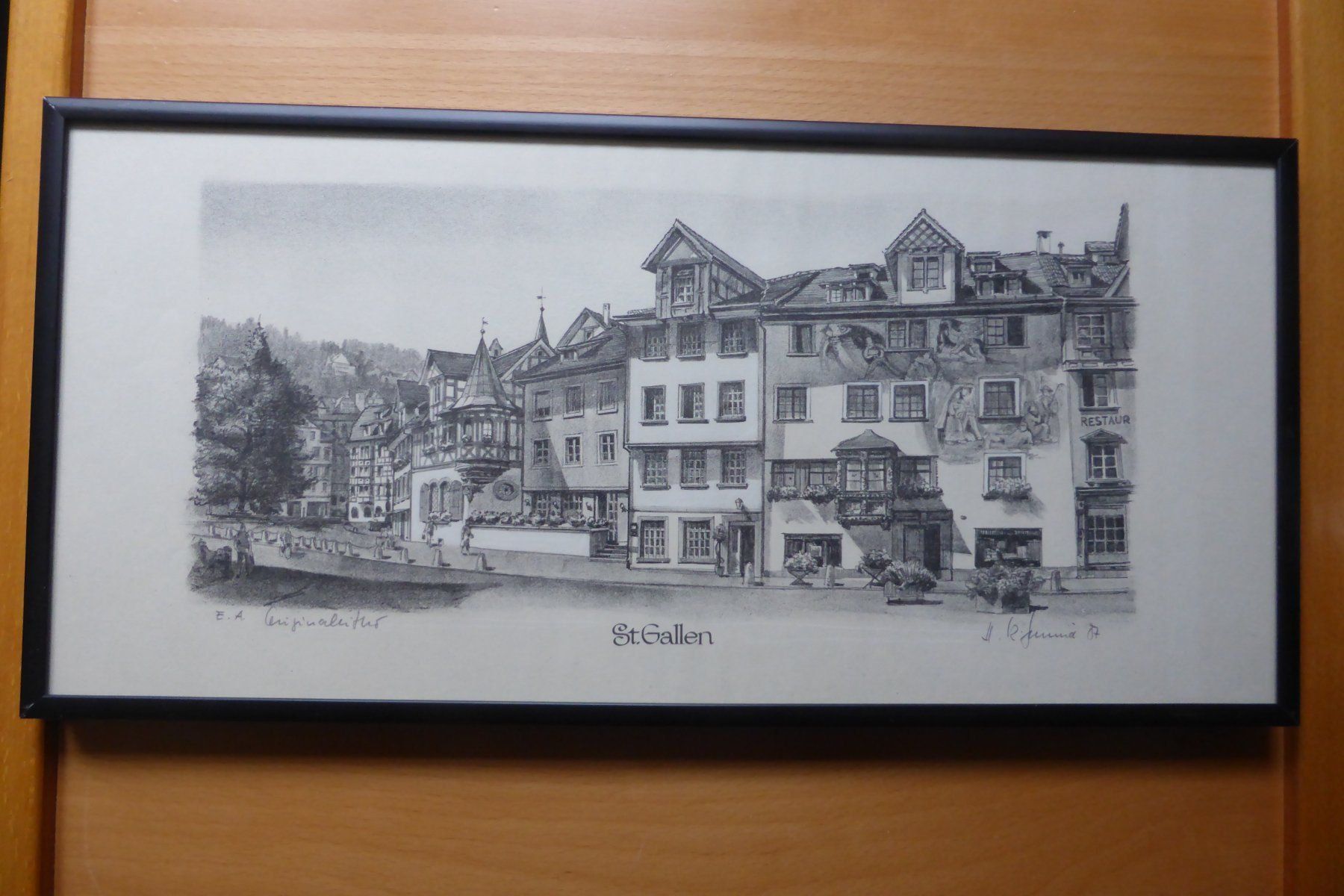 Grafiken & Lithographien: H.R.Schmid - Gallusplatz St.Gallen sig.+num - Originallitho – Neu (gemäss Beschreibung) aus Brunnadern von lavendel
