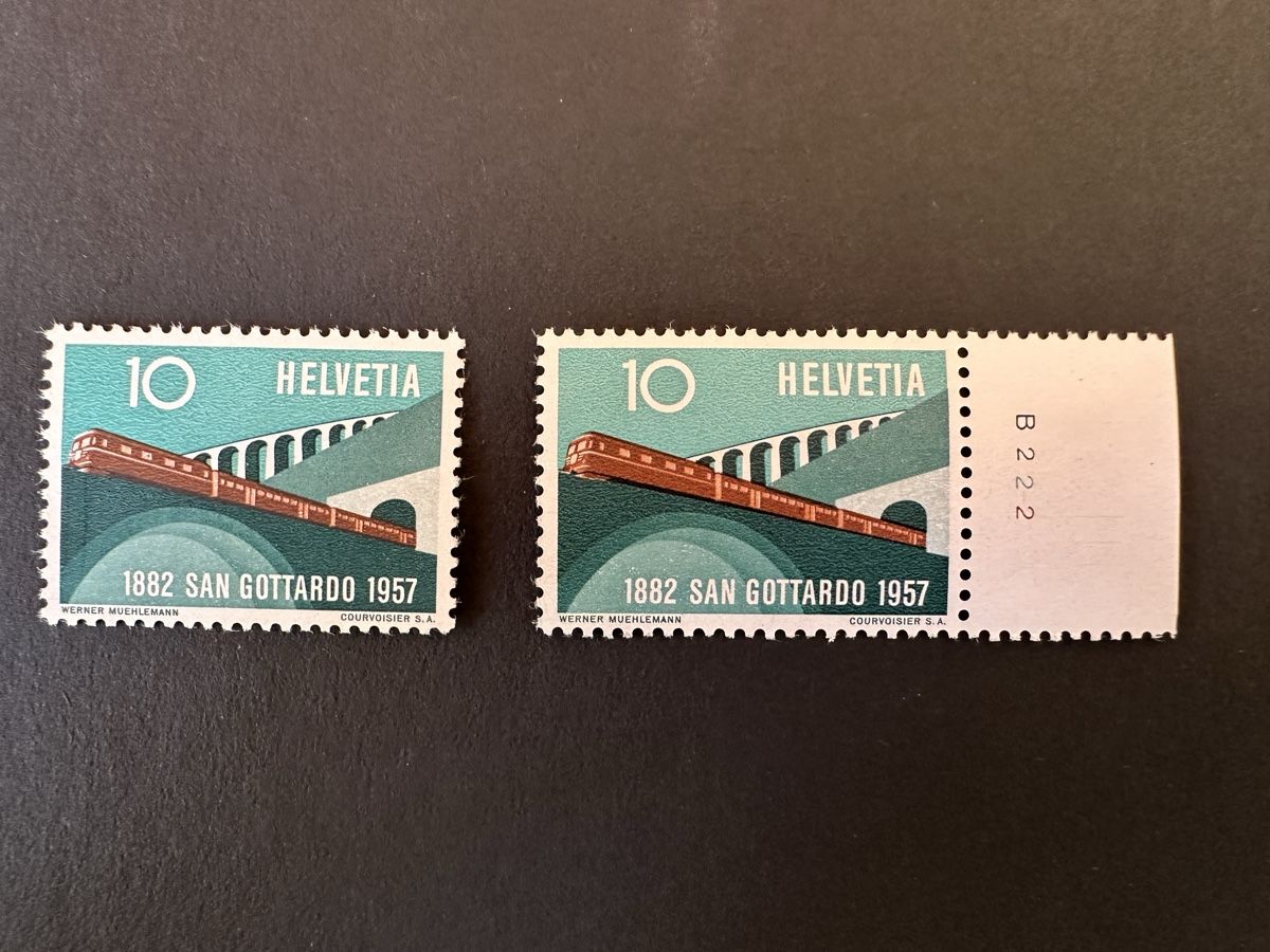 Tutti i francobolli: Schweiz - 1957 329a + 329b Brauner Zug ** – Usato da Schmitten / FR venduto da Samsara169