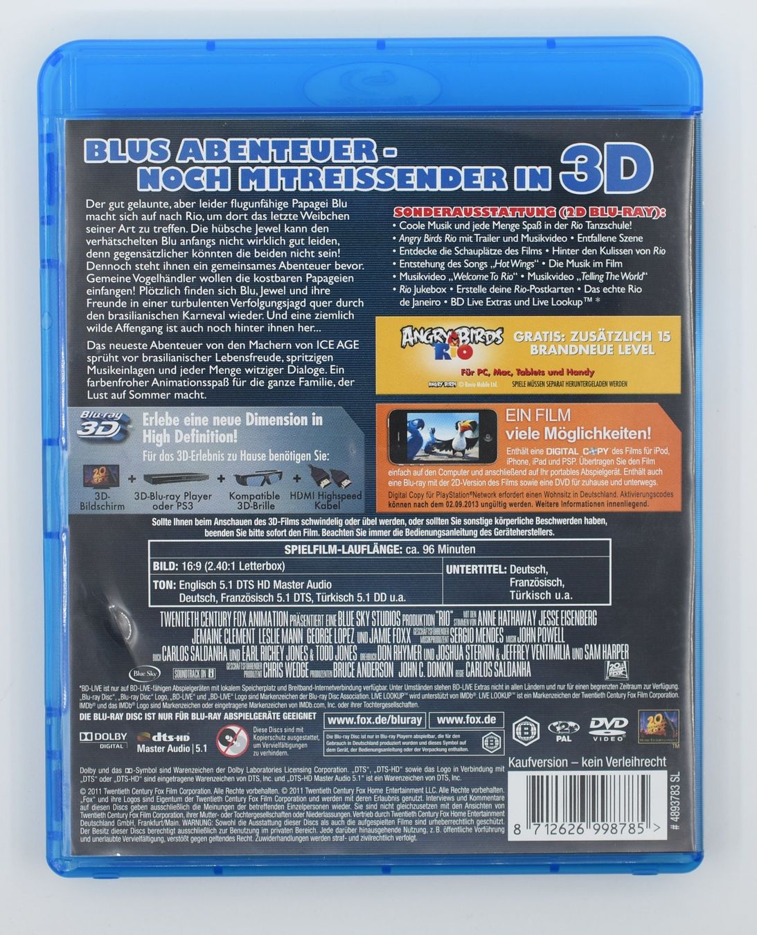 Tutti i DVDs: Rio 3D Blu-ray + DVD+ Digital Copy, Top Zustand – Usato da Dürnten venduto da puumies 1