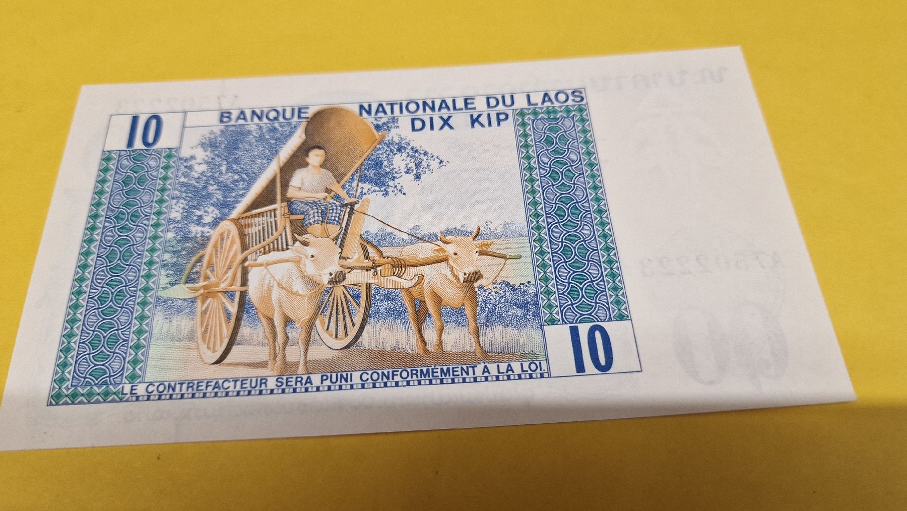 Banconote: Original 10 Kip Geldschein aus Laos, – Nuovo e nell'imballaggio originale da Herisau venduto da Antiques.AR 1