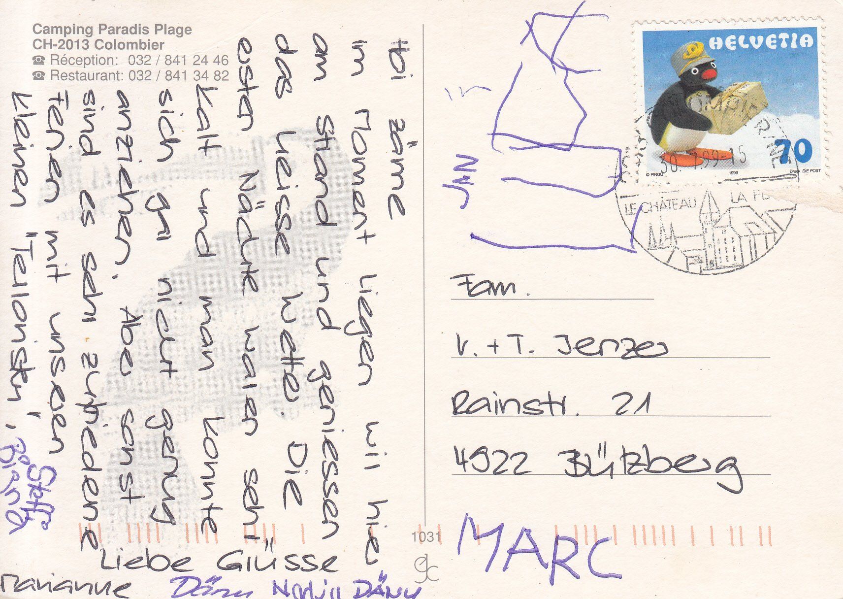 Cartoline postali: Colombier Camping 1999 – Usato da Bürglen TG venduto da StampGraf 1