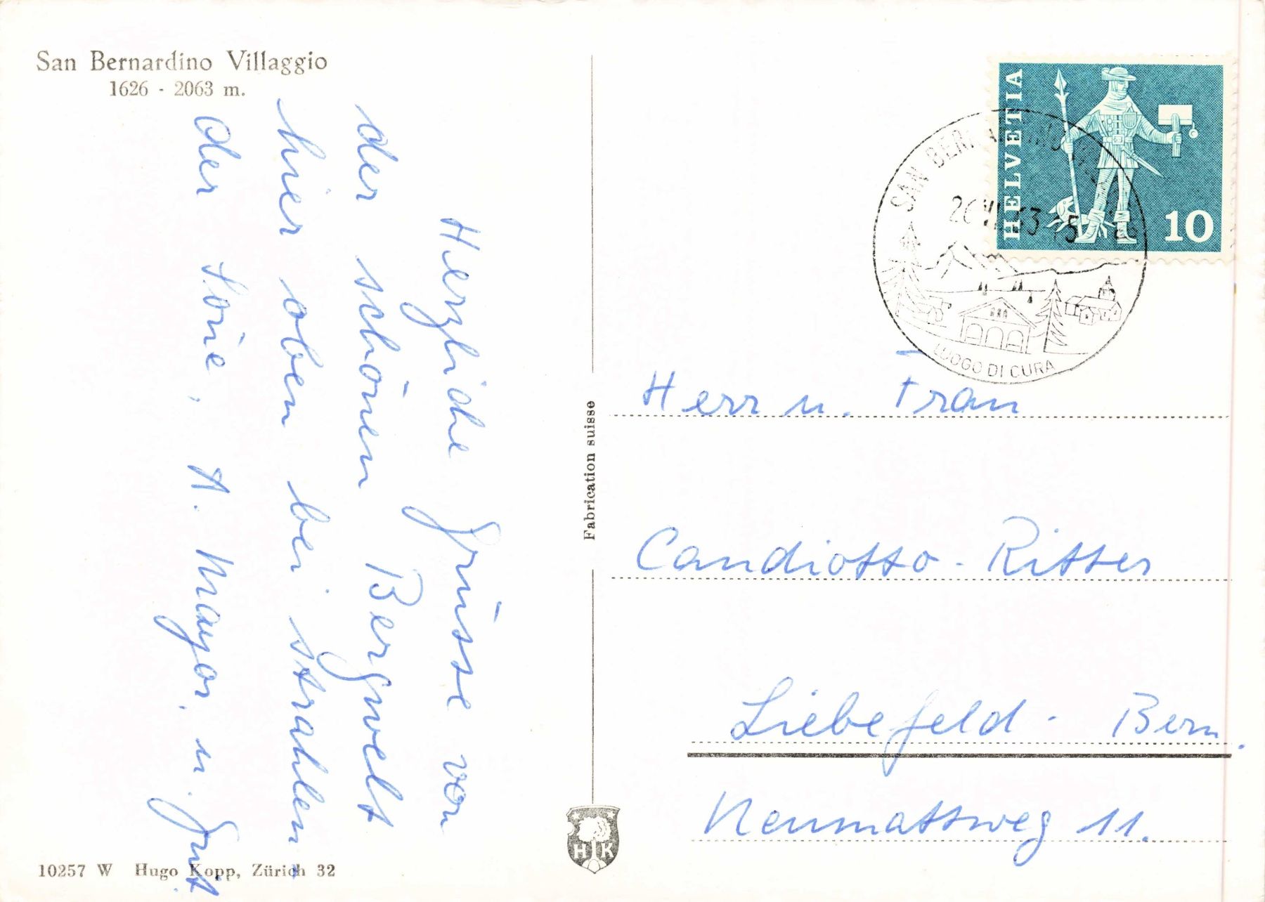 Cartoline postali: S. Bernardino Mesolcina G – Usato da Biasca venduto da Blenio71 1