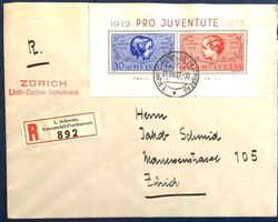 1937 Pro Juventute Block auf R- Brief - Zürich