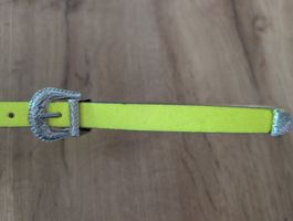 NEU Neon-Gelber Glitzer Gürtel Silberschnalle Made in Italy