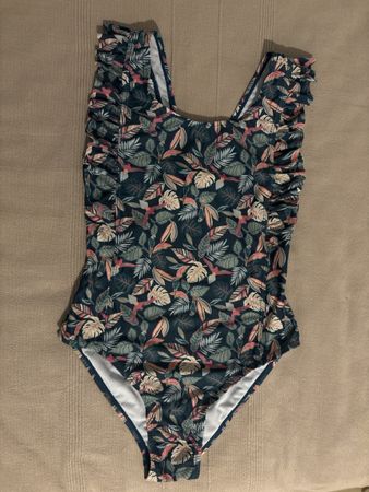 Maillot de bain fille Vertbaudet vert imprimé tropical 140