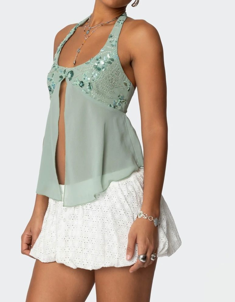Top: NEU EDIKTED SEQUIN CHIFFON SPLIT FRONT TOP Gr. S – Nuovo (secondo la descrizione) da Klingnau venduto da Vdado 3
