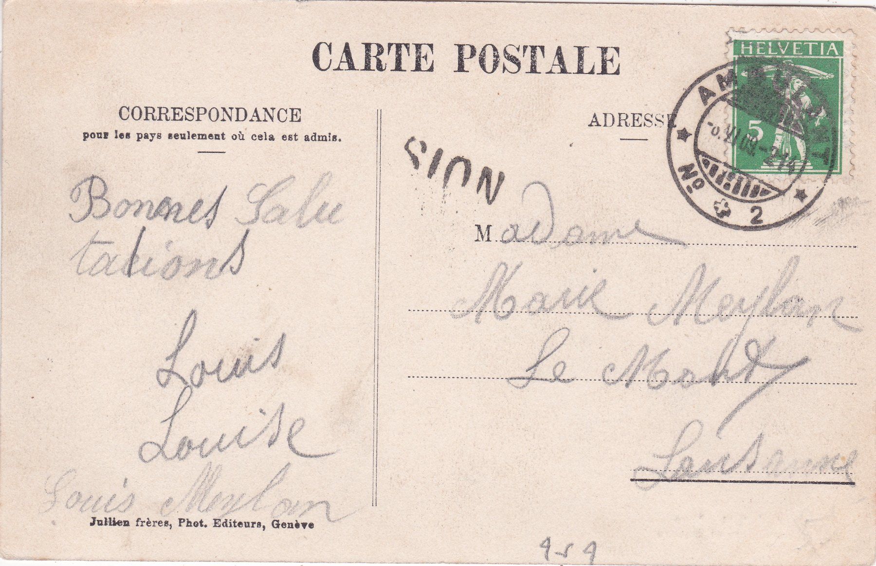 Cartoline postali: Sion Tourbillon et Valère 1909 – Usato da Herisau venduto da Lisegrat2008 1