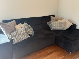 Schwarzes Ecksofa, samt