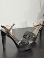 Black Platform High Heel Sandals Size 39 Glitter Finish
