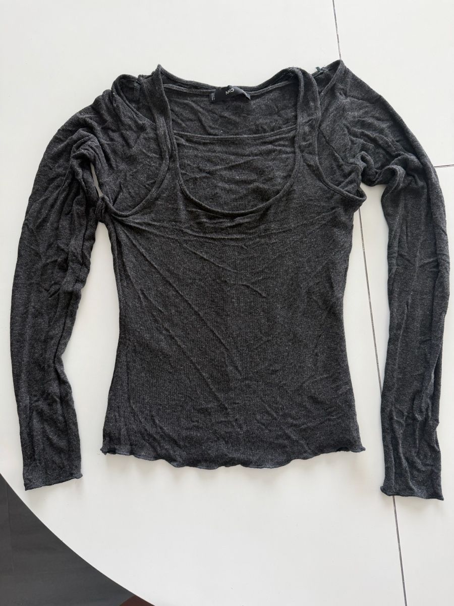 Mango Top: Damen Langarmshirt Mango dunkelgrau – Usato da Arbon venduto da leu_g29t