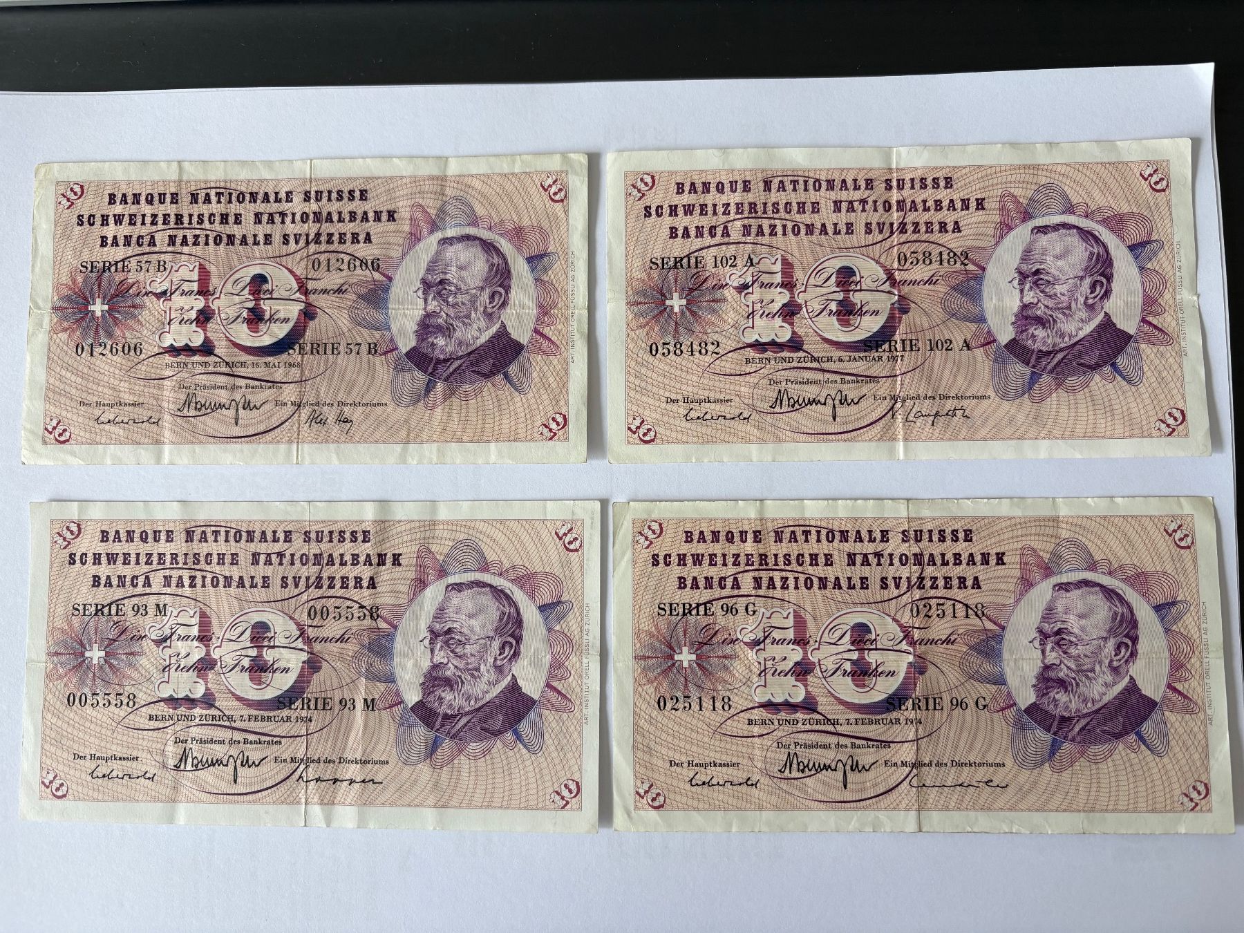 Banconote: 4x 10 Franken Noten Gottfried Keller – Usato da Zürich venduto da Ajnos0