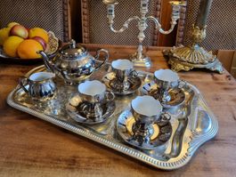 Vintage Teeservice Silberdekor 10-tlg. Porzellan 4 Personen