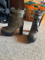 Winterstiefel Gr.38 Khaki Schnürstiefel mit Absatz Top!