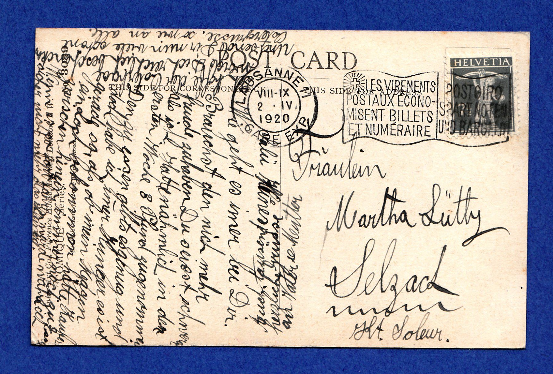 Cartoline postali: AK - Heureuses Pâques - Bibeli im Schottenkaro - 1920 – Usato da Zürich venduto da Adebar0 1