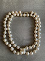 Collier de perles vintage champagne 72 cm, fermoir doré