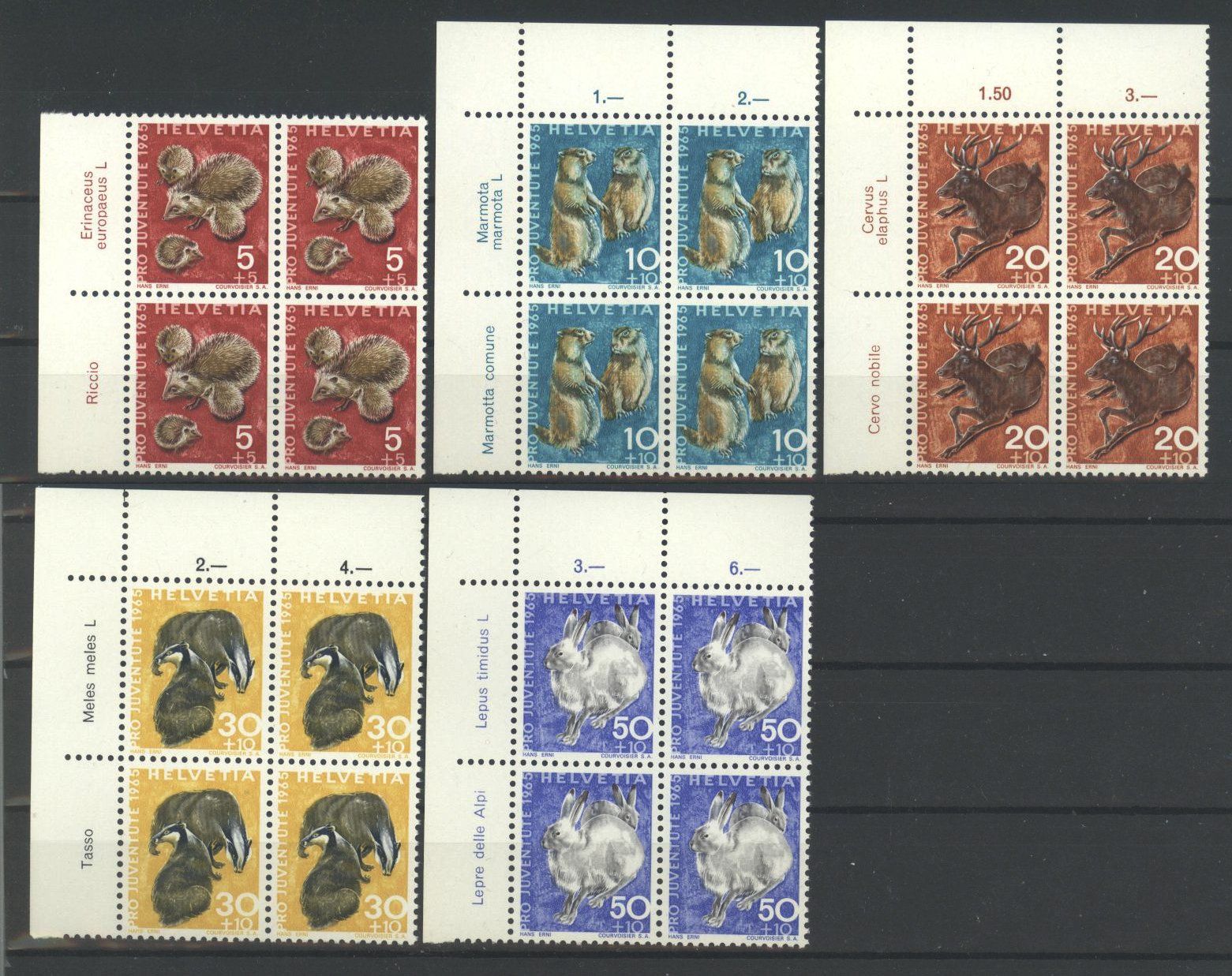 Alle Briefmarken: 1965, Pro Juventute, Viererblöcke ** – Gebraucht aus Willisau von Vollstempel