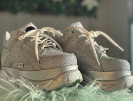 Buffalo Plateau-Sneakers Silber Glitzer, Grösse 37
