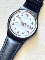 Swatch Uhr Herren Schwarz Weiss Lederarmband SL1 AG 1988
