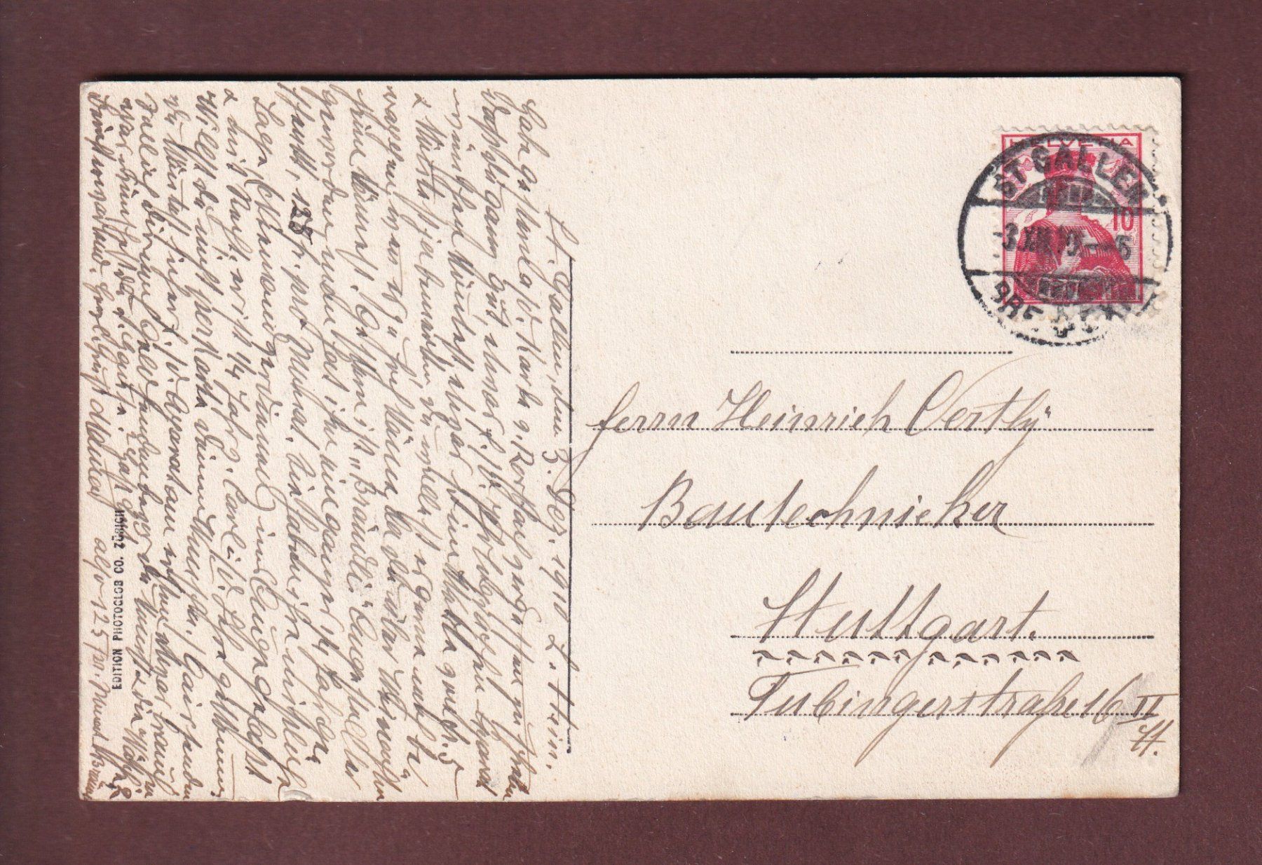 Cartoline postali: ST. GALLEN - Teilansicht - Blumen - 1910 – Usato da Pully venduto da nicecards 1