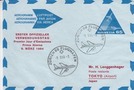 Aerogramm Luftpost Zürich 58 Flughafen FDC nach Tokyo Japan