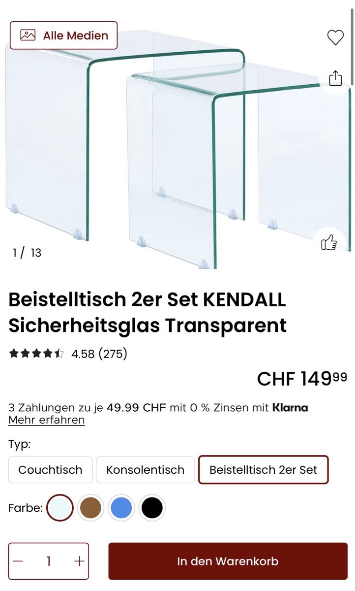 Beliani Tische: Glas 2er Beistelltisch – Neu (gemäss Beschreibung) aus Altnau von cri_r6px 2