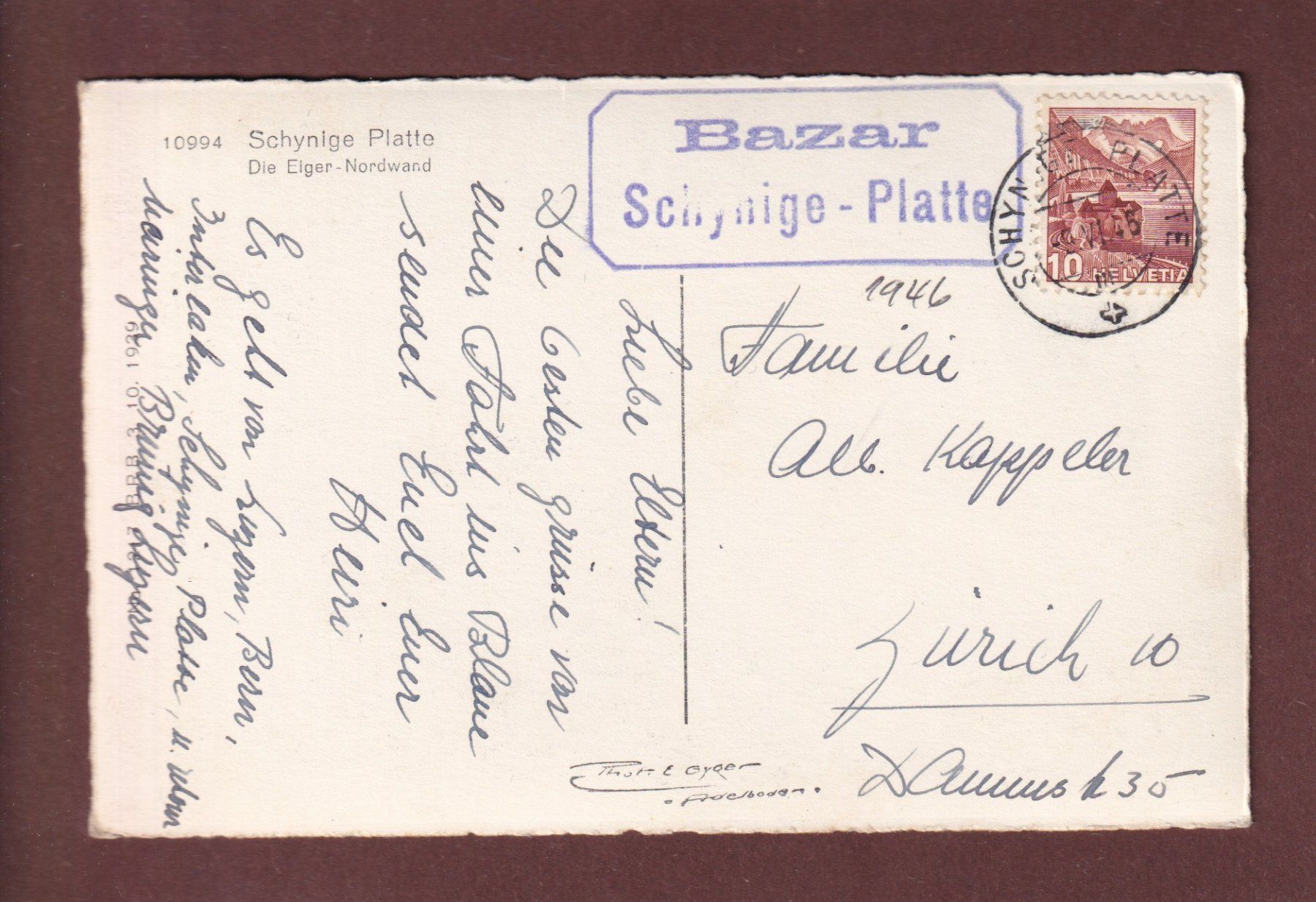 Cartes postales: Schynige Platte - EIGER-Norwand - 1945 – D'occasion à Pully par nicecards-shop 1