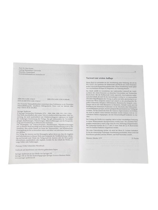 Livres: SPRINGER SPEKTRUM, Analysis1, Otto Forster – D'occasion à Wangen b. Olten par Restwert_Wangen 2
