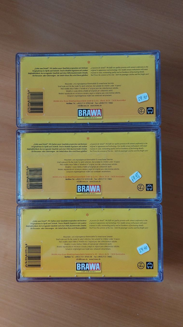 Brawa Modellini di ferrovie: BRAWA Set IV - 3 verschiedene Güterwagen – Nuovo e nell'imballaggio originale da Rotkreuz venduto da MOBAHN-1zu87 3