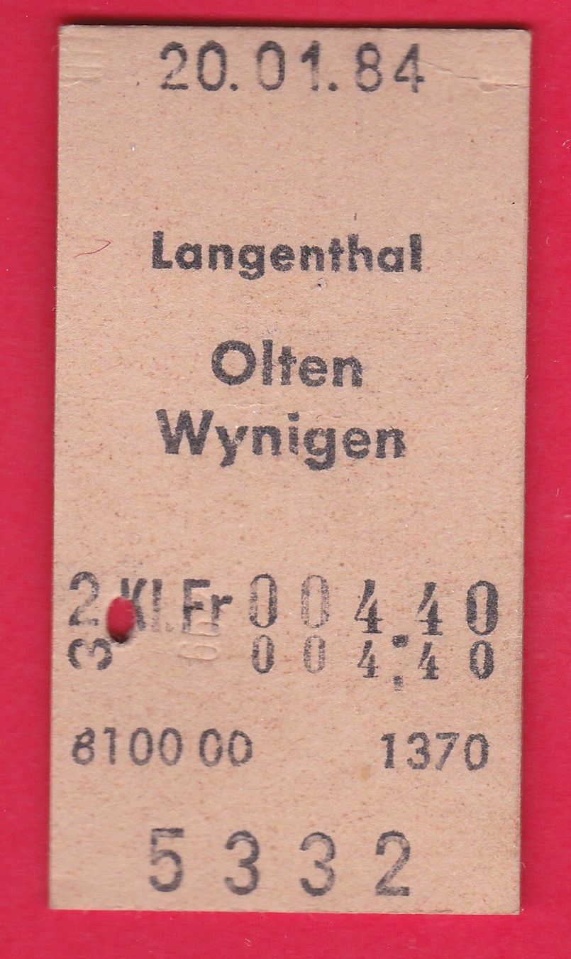 Tickets: KARTON BILLETT, LANGENTHAL - WYNIGEN, 2.KLASSE, EINFACH – Gebraucht aus Oberrieden von Gebirgsstelze