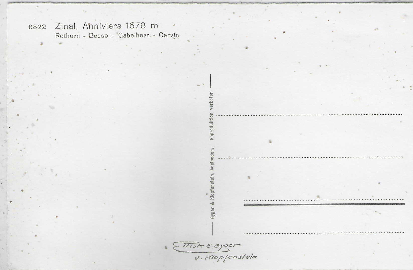 Cartoline postali: Zinal - Anniviers - Photo: E. Gyger – Usato da Ettingen venduto da Kartenplanet 1