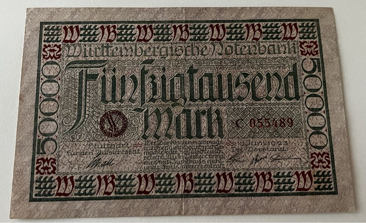 Banknoten: Deutschland 50‘000 Mark 1923 – Gebraucht aus Algetshausen von Carrhard