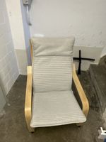 ikea Pöang Sessel Holz Hocker Stoff hellgrau mit Polsterung