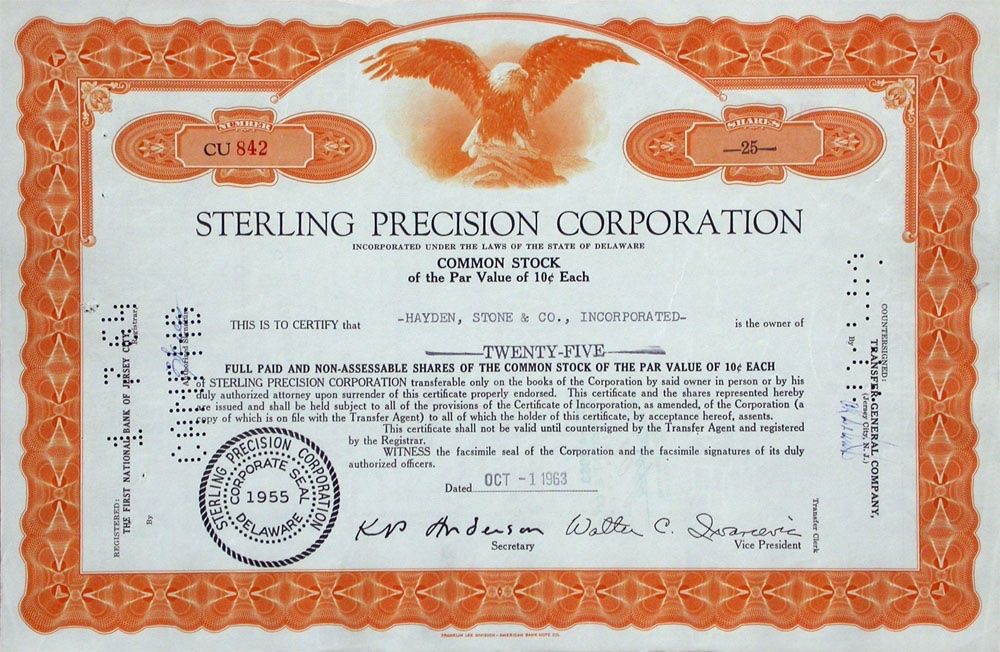 Dokumente: Sterling Precision Corporation - 1963 – Gebraucht aus Solothurn von Sgasche