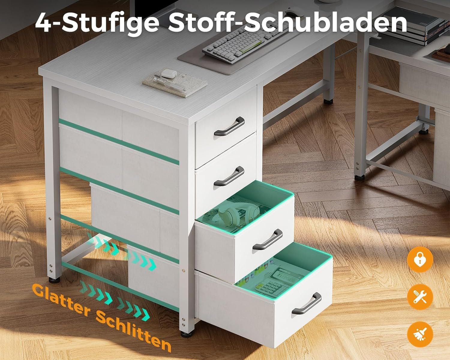 Schreibtische: L Schreibtisch 140x80 mit Schubladen USB Steckdose Weiss – Neu und originalverpackt aus Schaffhausen von AllesMussRaus90 4