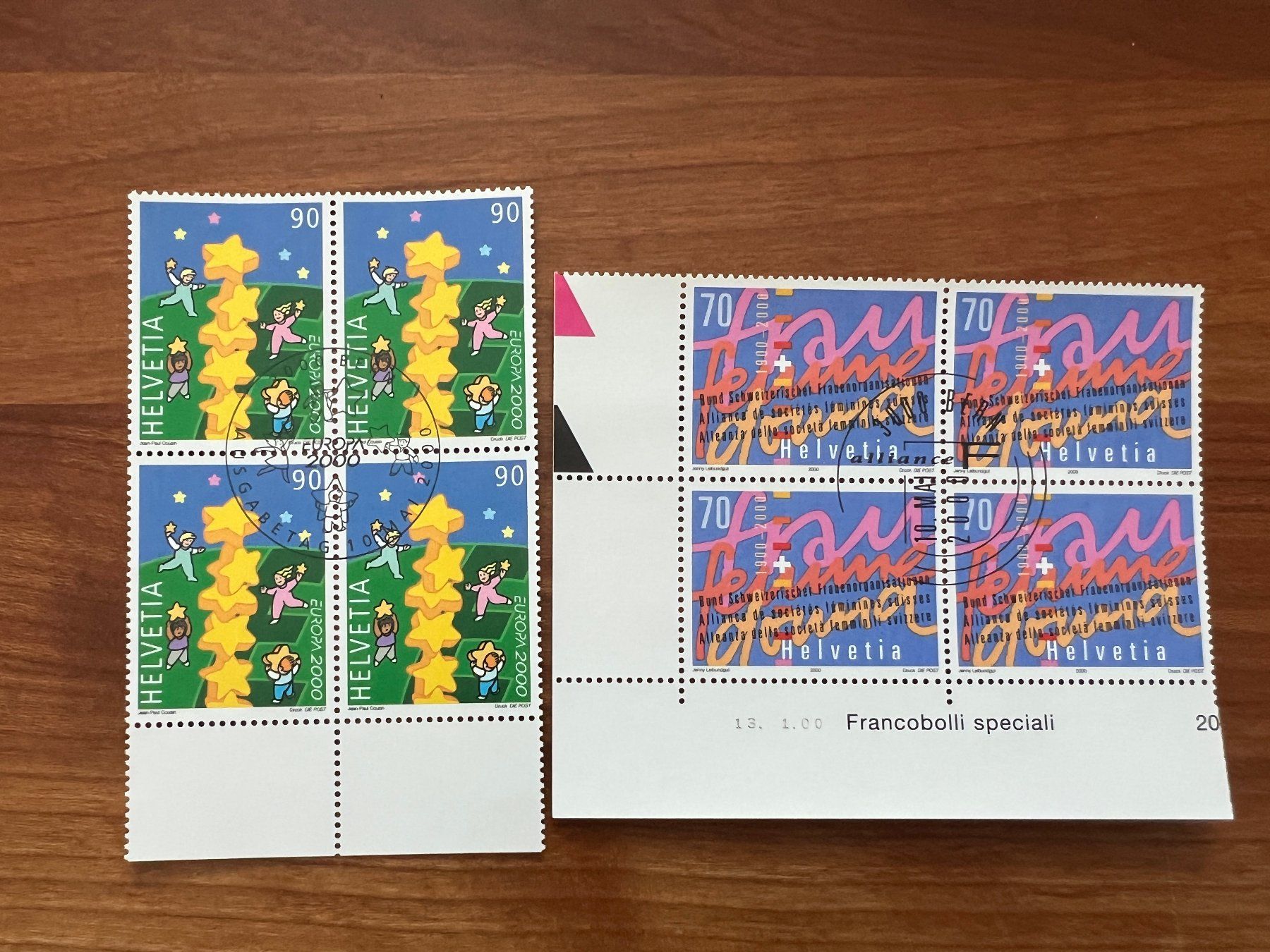 Tutti i francobolli: 2000   CH Erstag gest.Viererblock mit Tab  (K174) – Usato da Hinwil venduto da Sidi4