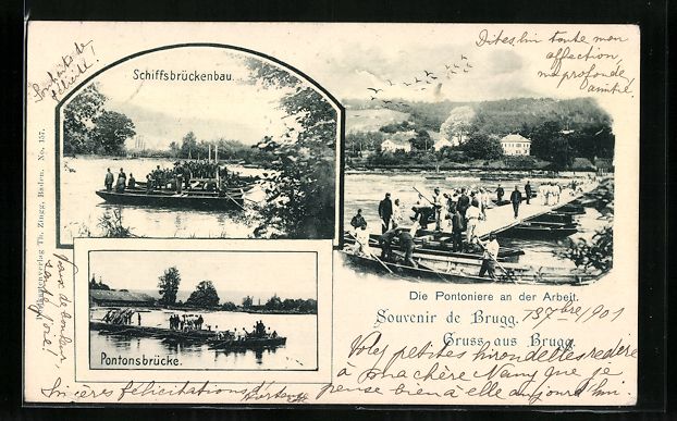 Ansichtskarten: Brugg, Schiffsbrückenbau, Pontoniere an – Gebraucht aus Berlin von bartko-reher