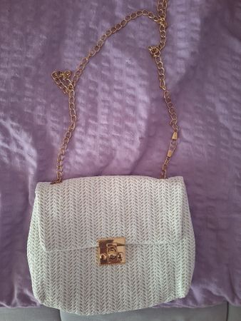 Umhängetasche Kette Strohoptik weiss Damen klein 