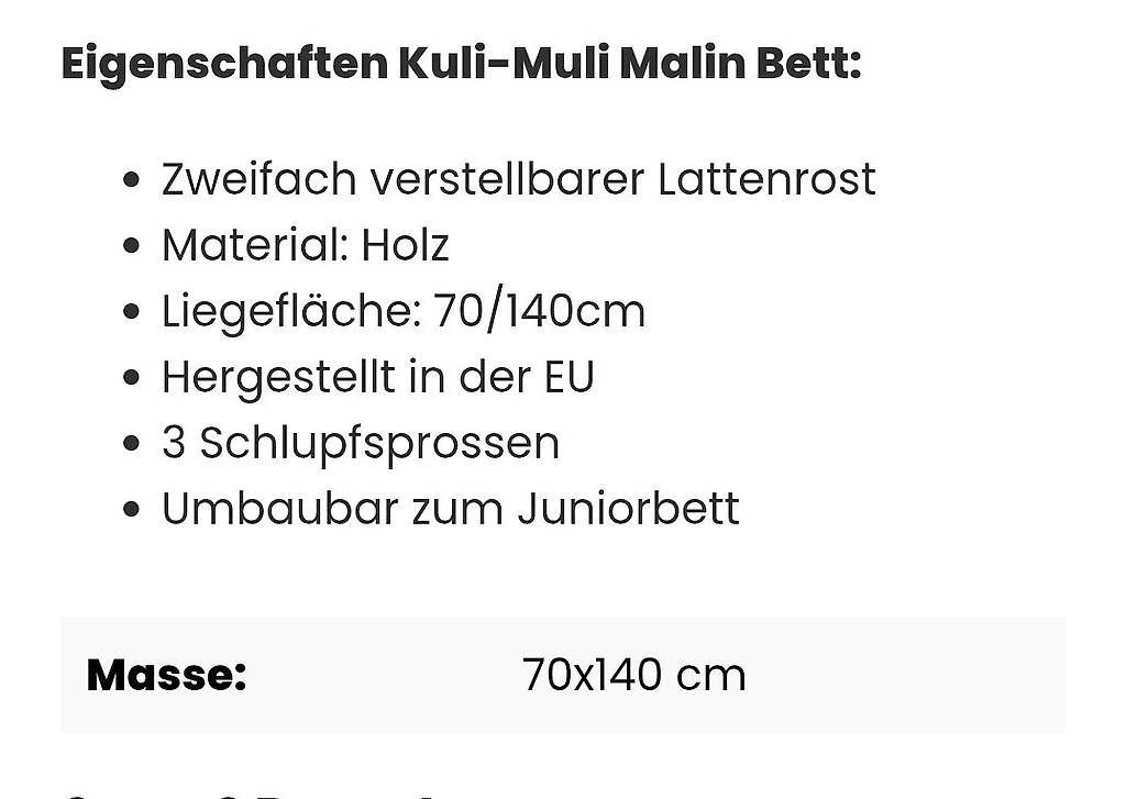 Letti: Umbaubares Kinderbett 70x140cm "kuli-muli" – Usato da Kloten venduto da preshie 2