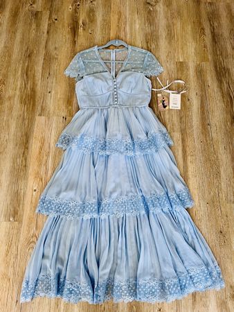 SELF-PORTRAIT Blue Chiffon Tiered Midi Dress Gr. 36 Top Zust