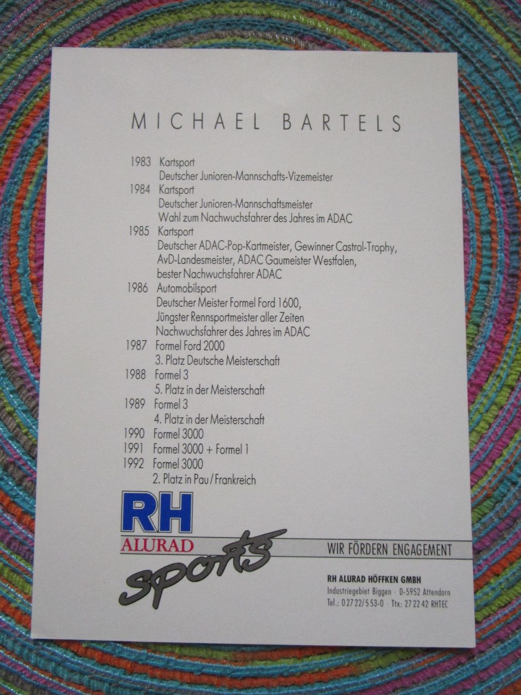 Autografi: MICHAEL BARTELS D AUTORENNFAHRER ANTIKES AUTOGRAMM – Usato da GUTENSWIL venduto da Alpina6 1