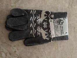 Winterhandschuhe Grau mit Hirschmuster, Neu, Grösse M